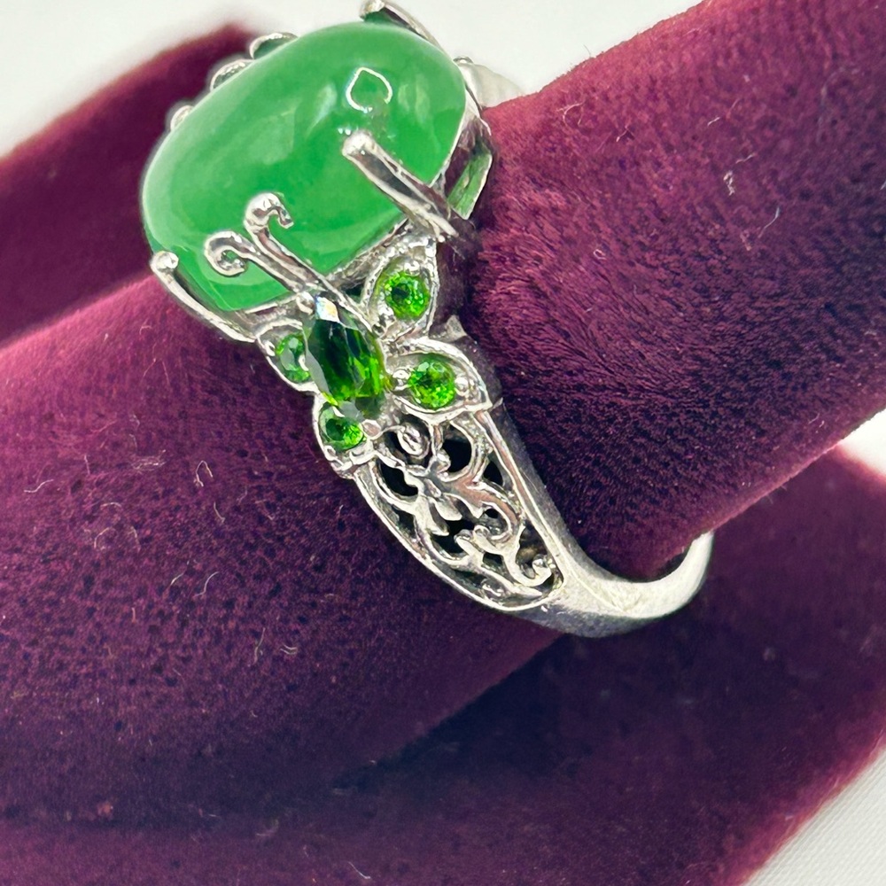 CHUCK CLEMENCY STS 925 Sterling Silver Jade Jadeite Ring Size 10 - Picture 3 of 7